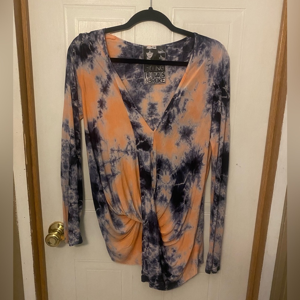 Young Fabulous & Broke Tie-Dye Twist-Front V-Neck Top